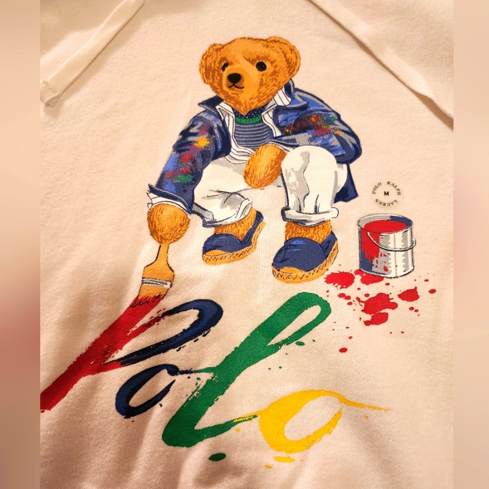 $228 Polo Ralph Lauren Mens  Polo Bear Paint Splatter Pullover Hoodie Sz. M NWT!